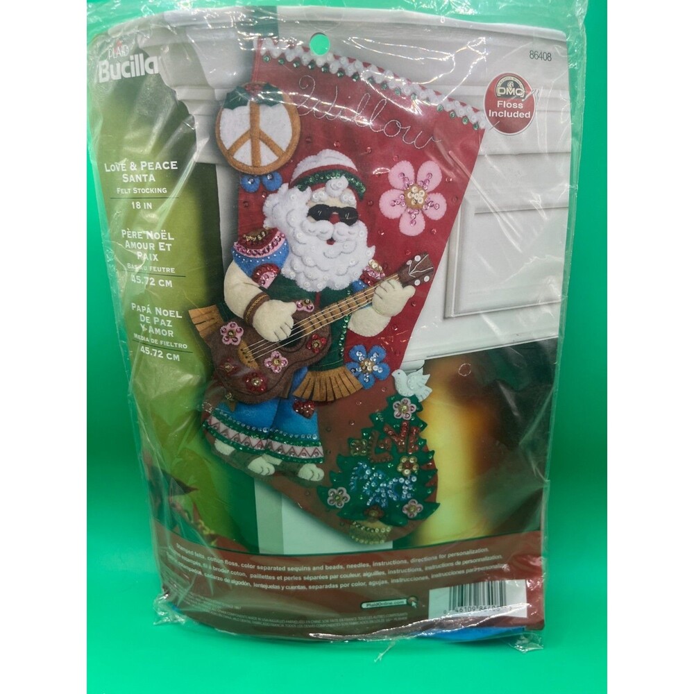 Bucilla LOVE AND PEACE  Stocking Kit-86408/2013 with tri-lingual instructions